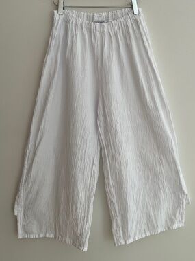OH MY GAUZE! White 100% Cotton Pull On Cropped Wide Leg Pants Cut Out Gauzy Chic